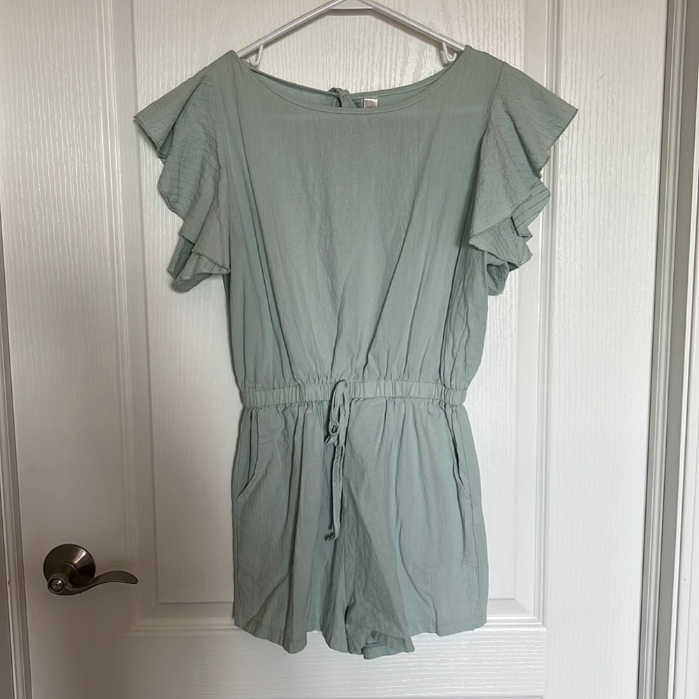 Sage green flutter sleeve romper